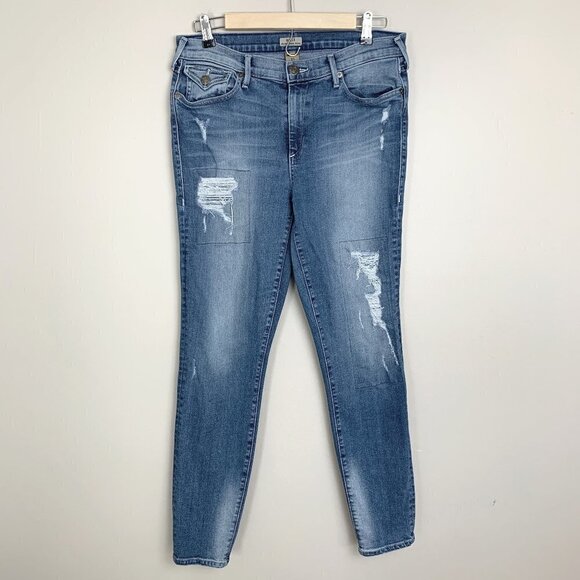 True Religion Halle Mid-Rise Super Skinny Medium Wash Distressed Jeans Size 31 - Picture 1 of 10